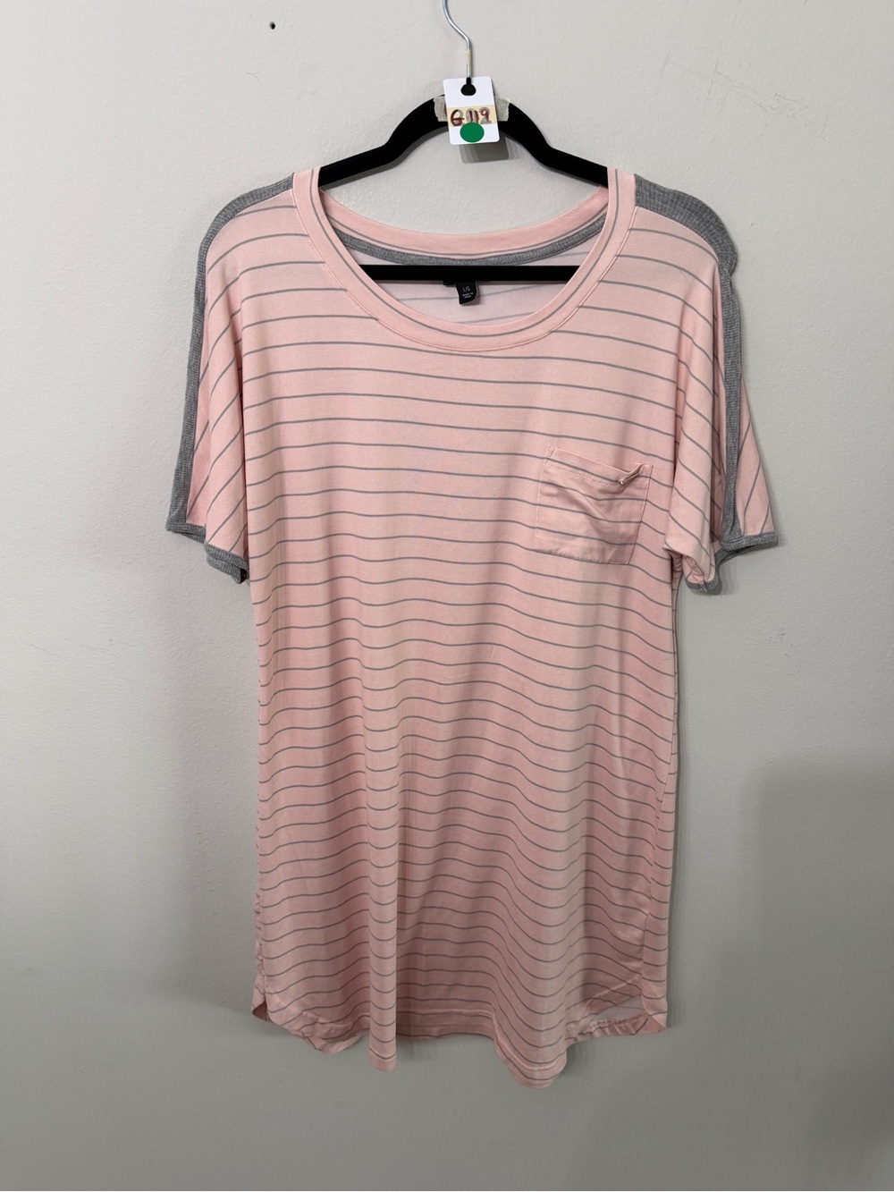 Women’s Tahari Pink Striped  T-Shirt Dress with Gray Accents Size L